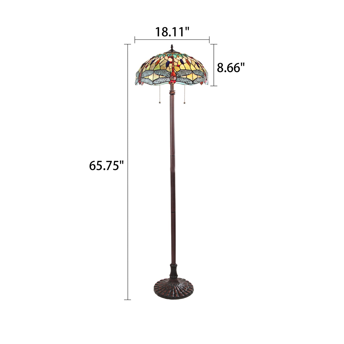 65.1" Antique Vintage Style Stained Glass Floor Lamp