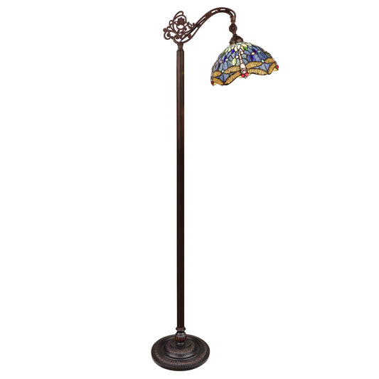 61.9" Antique Vintage Style Stained Glass Dragonfly Floor Reading Lamp
