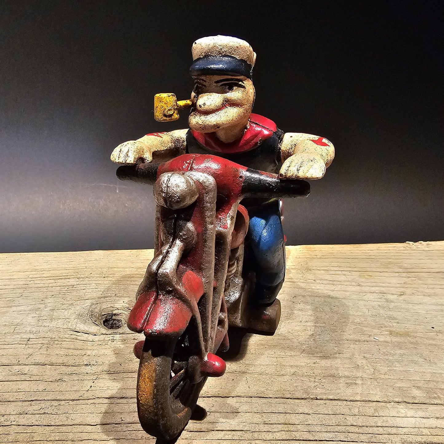8" Antique Vintage Style Cast Iron Saylor on Patrol Motorcycle