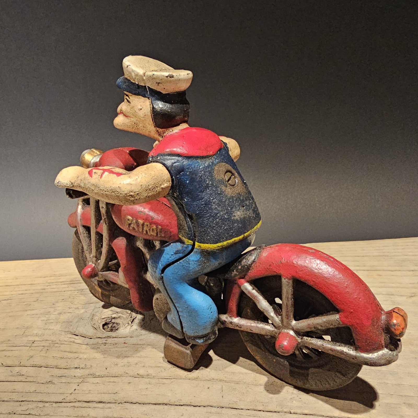 8" Antique Vintage Style Cast Iron Saylor on Patrol Motorcycle