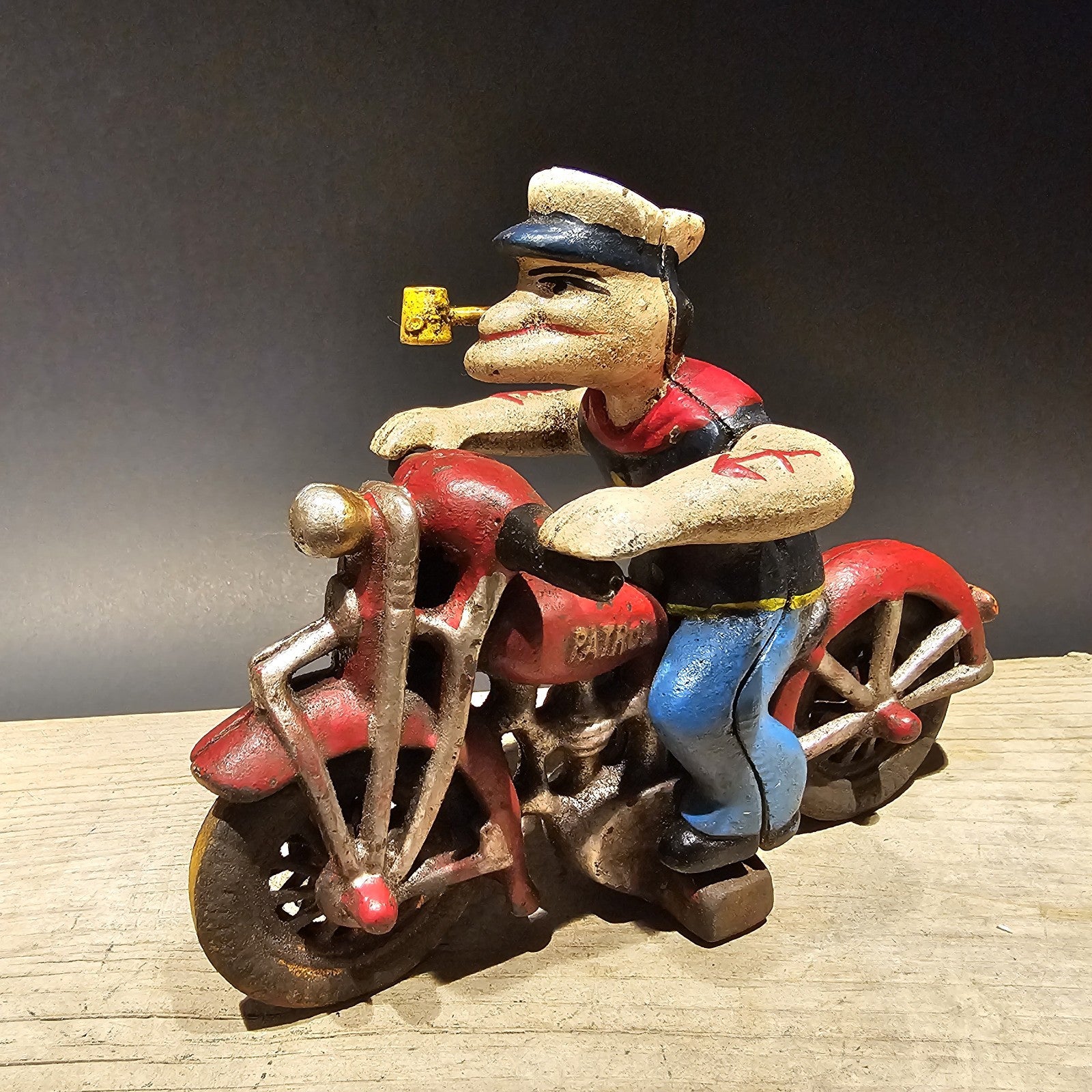8" Antique Vintage Style Cast Iron Saylor on Patrol Motorcycle