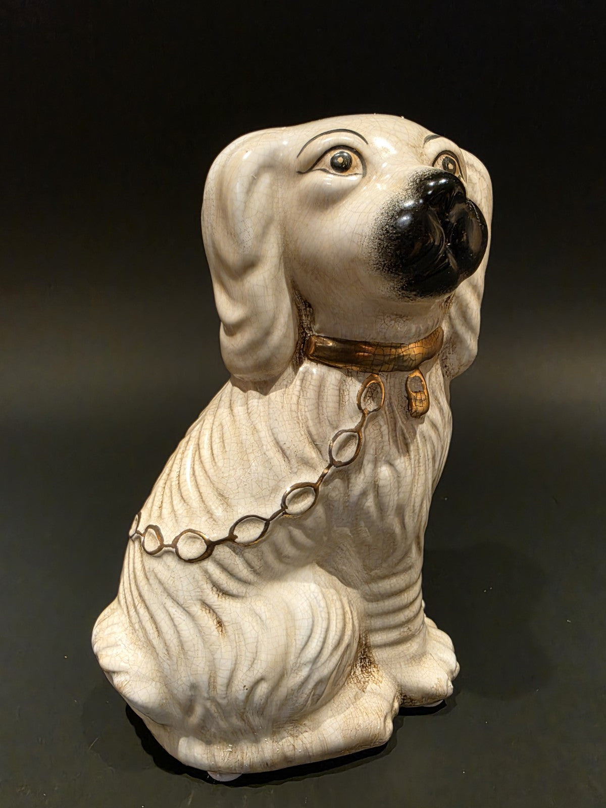 8" Antique Vintage Style White Staffordshire Spaniel Dog Figurine