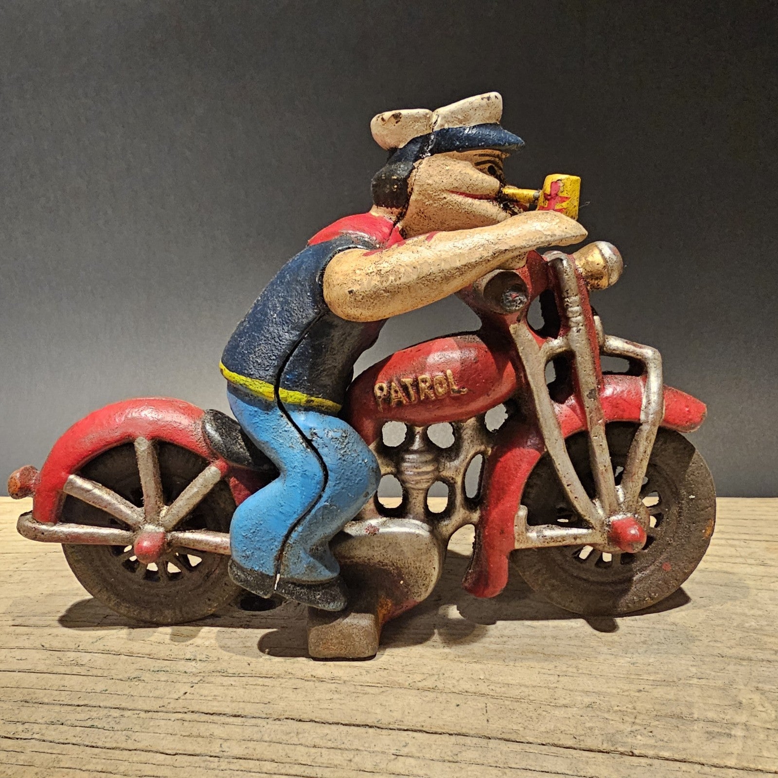 8" Antique Vintage Style Cast Iron Saylor on Patrol Motorcycle