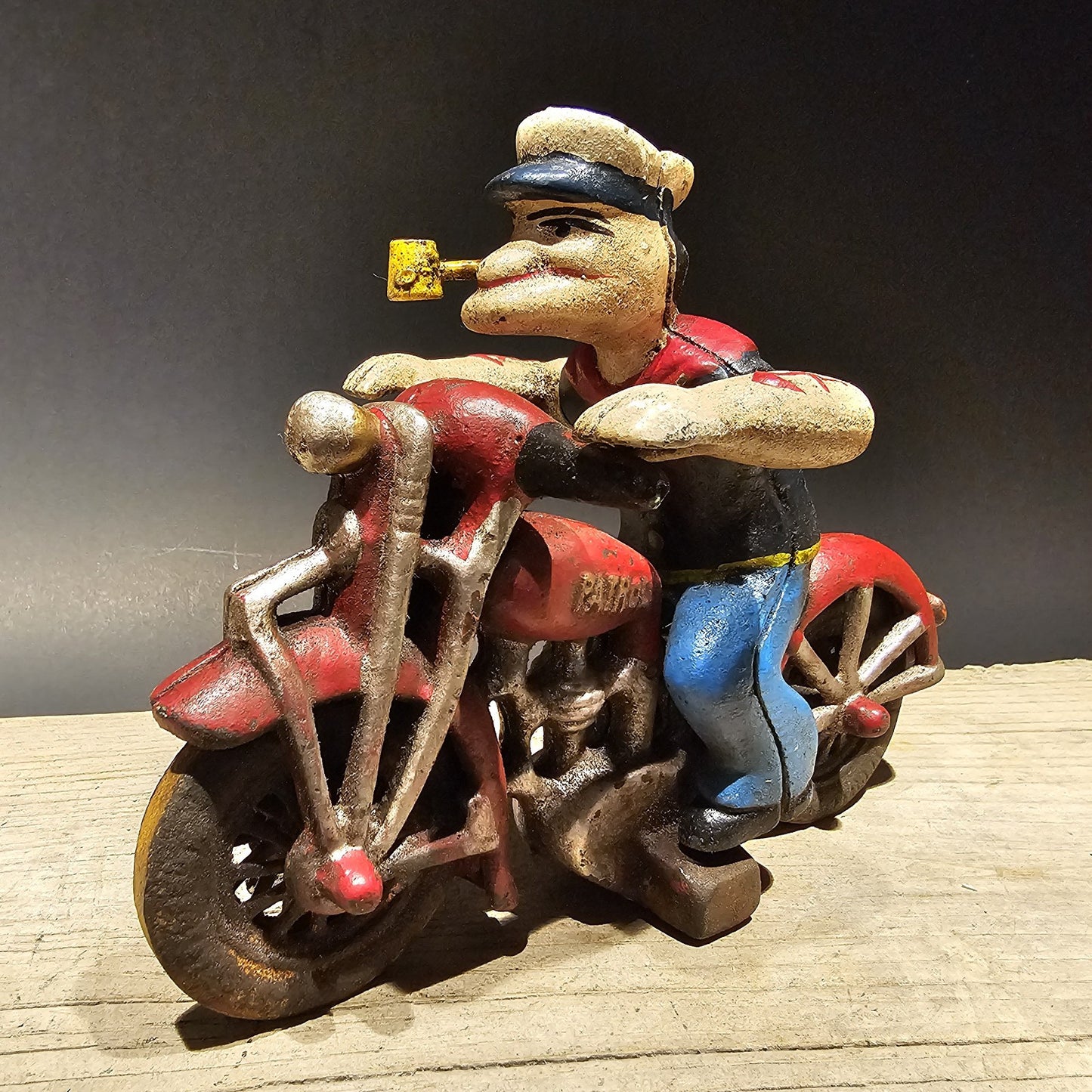 8" Antique Vintage Style Cast Iron Saylor on Patrol Motorcycle