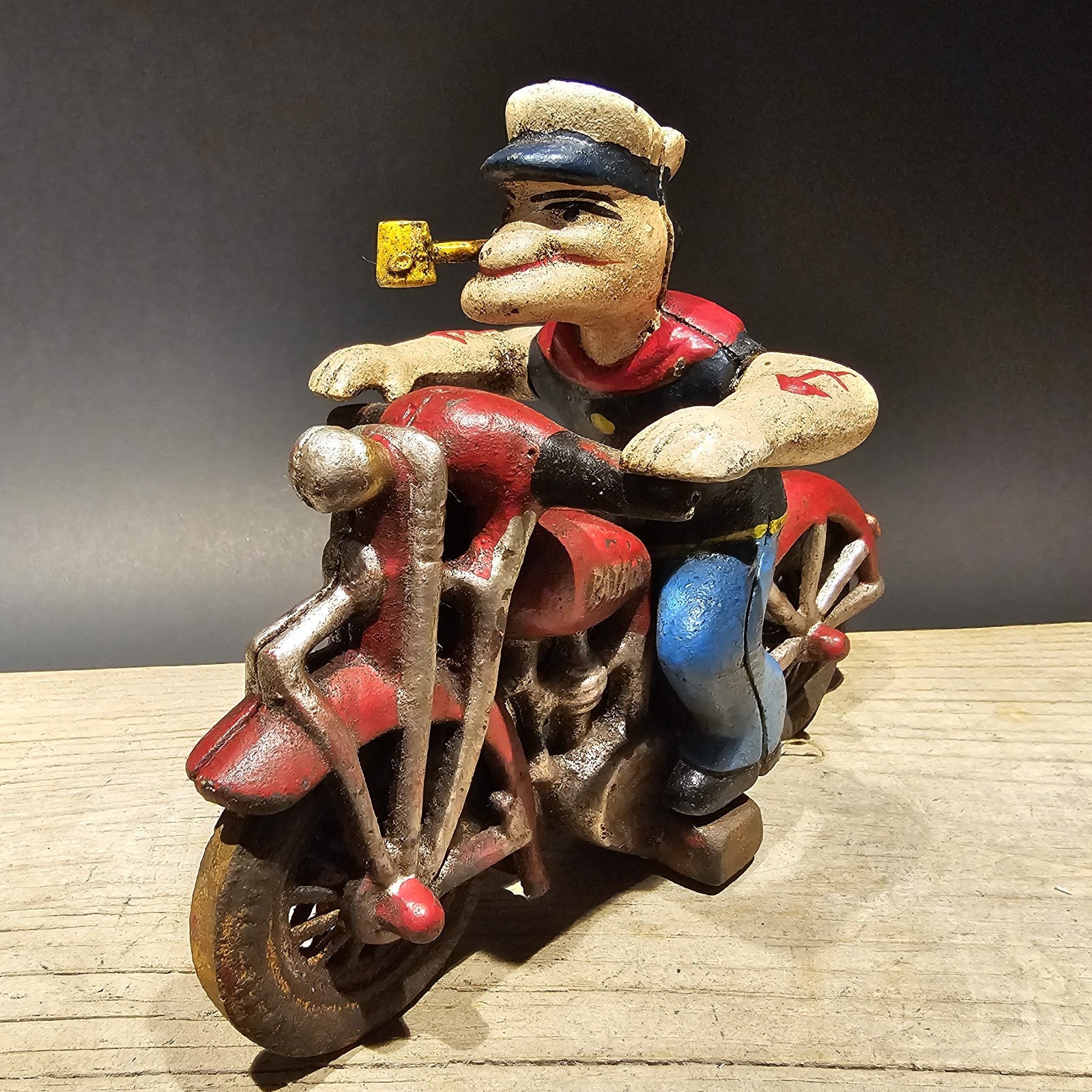 8" Antique Vintage Style Cast Iron Saylor on Patrol Motorcycle
