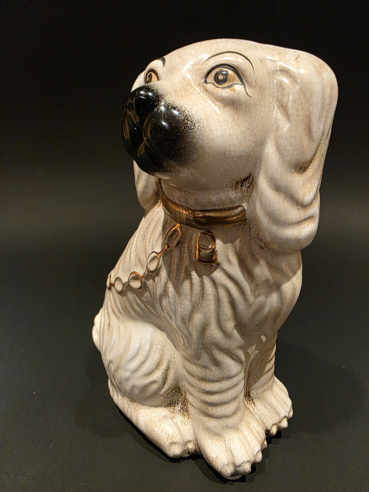 8" Antique Vintage Style White Staffordshire Spaniel Dog Figurine