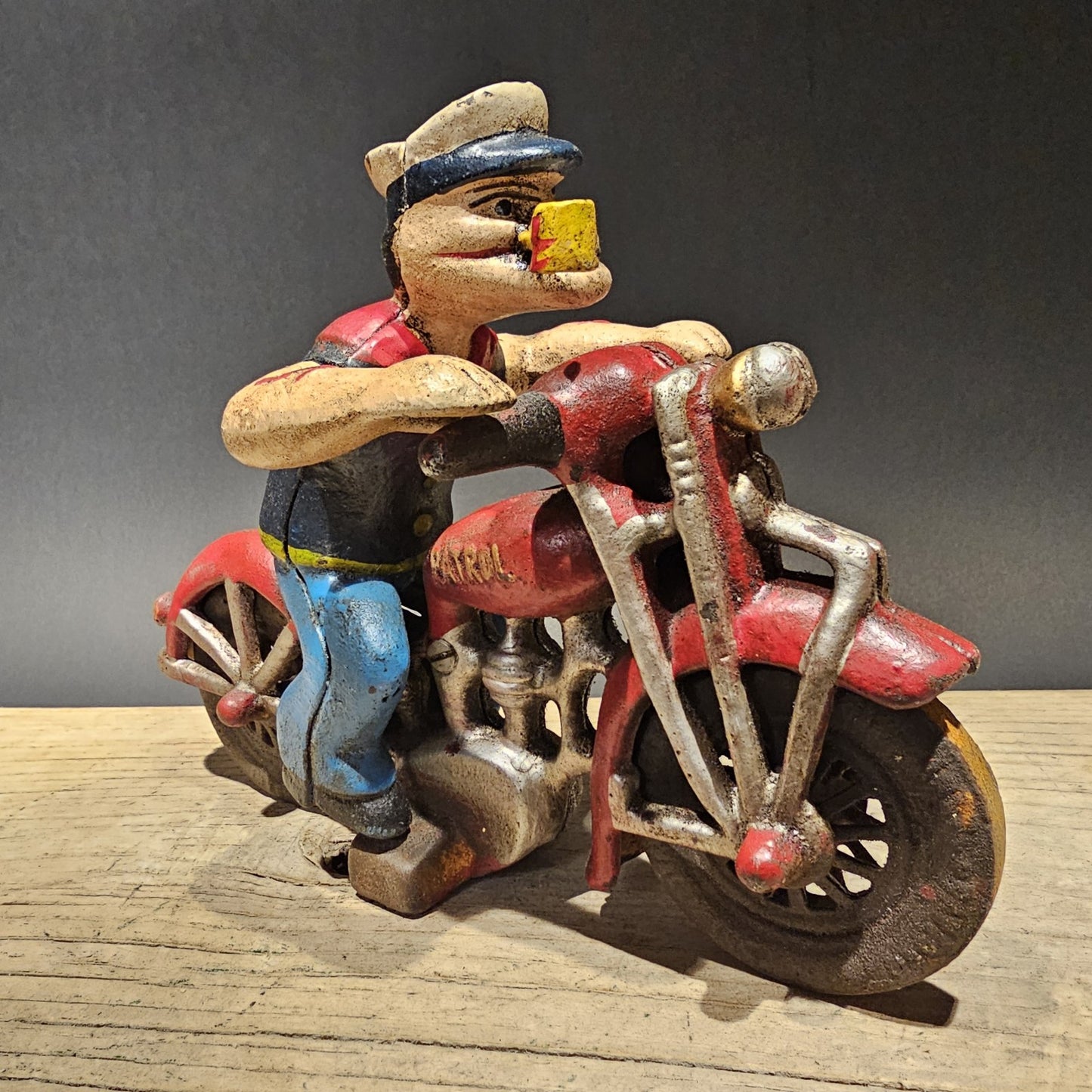 8" Antique Vintage Style Cast Iron Saylor on Patrol Motorcycle