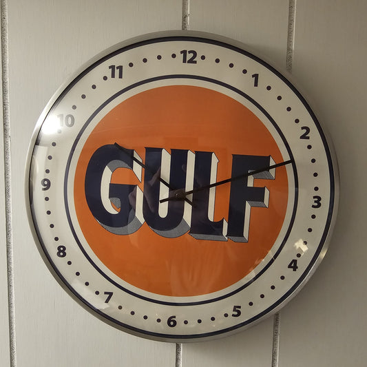 12" Antique Vintage Style Round Gulf Oil Wall Clock Sign