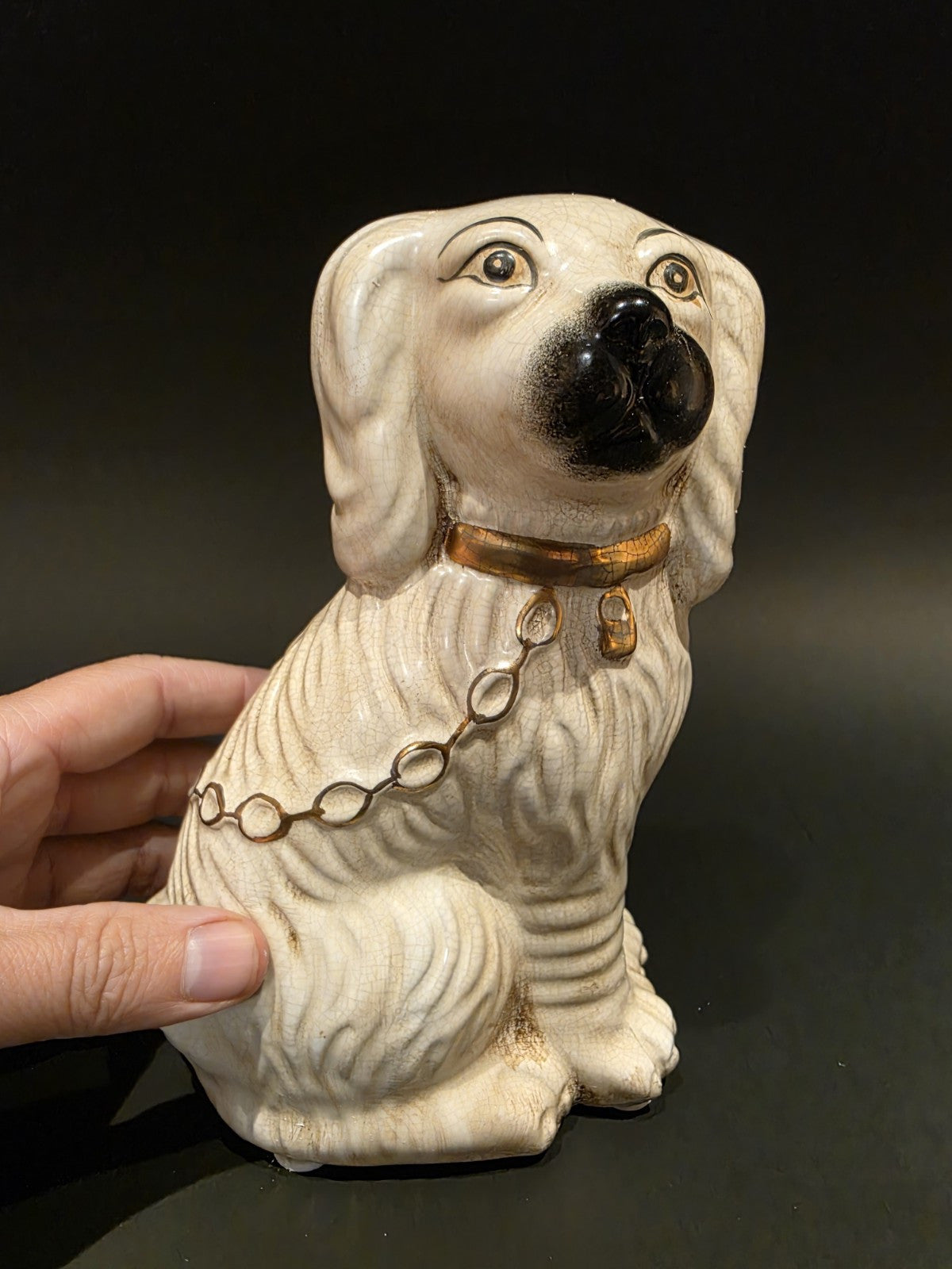 8" Antique Vintage Style White Staffordshire Spaniel Dog Figurine
