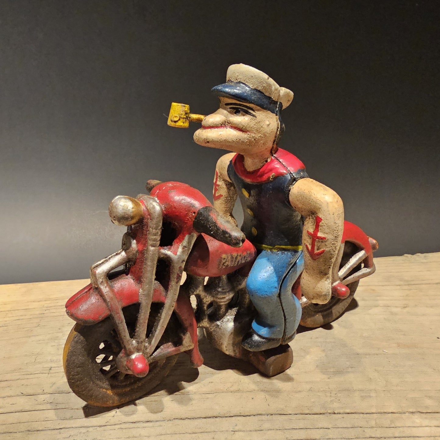 8" Antique Vintage Style Cast Iron Saylor on Patrol Motorcycle
