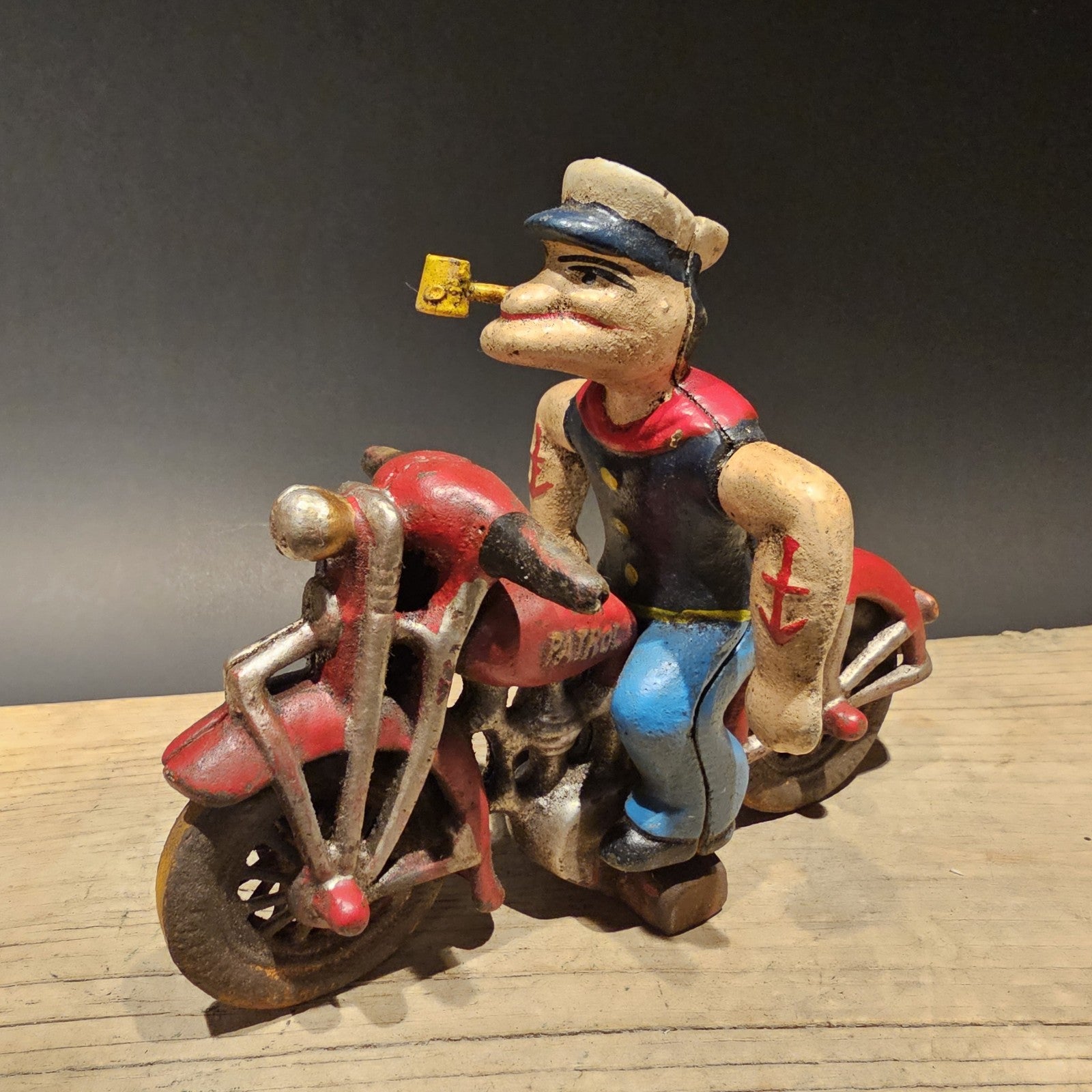 8" Antique Vintage Style Cast Iron Saylor on Patrol Motorcycle