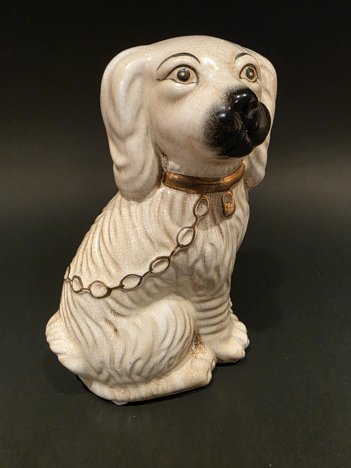 8" Antique Vintage Style White Staffordshire Spaniel Dog Figurine