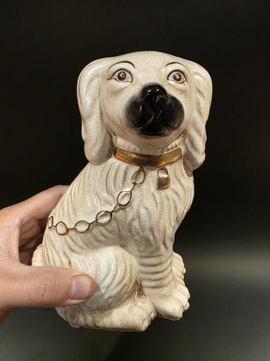 8" Antique Vintage Style White Staffordshire Spaniel Dog Figurine