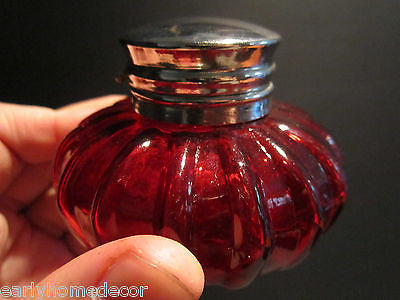 Vintage Antique Style Round Red Thick Glass Inkwell Ink pot Bottle - Early Home Decor