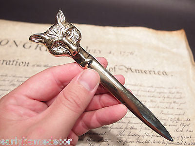 Antique Vintage Style Brass Fox letter opener Hunting Desk Collectible - Early Home Decor