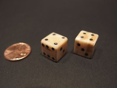 2 Antique Style Genuine Bone Gambling Handmade Dice Inlaid Pips Casino Game - Early Home Decor