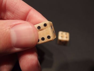 2 Antique Style Genuine Bone Gambling Handmade Dice Inlaid Pips Casino Game - Early Home Decor