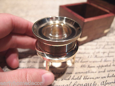 Vintage Antique Style Brass Chart Map Glass Magnifying Desk Lens Magnifier w Box - Early Home Decor