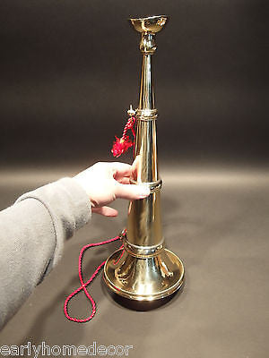 Antique Vintage Style Heavy Brass Fireman Presentation Horn w Tassel Trumpet - Early Home Decor