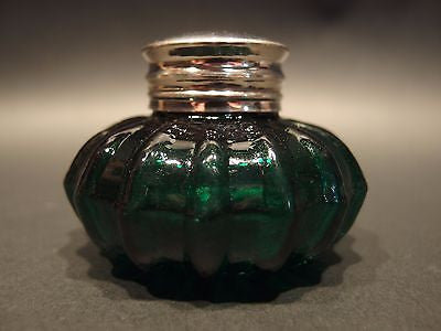 Vintage Antique Style Round Dark Green Glass Inkwell Ink pot Bottle - Early Home Decor