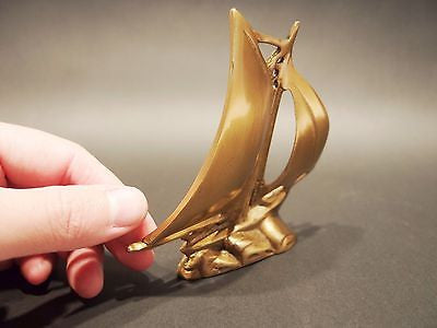 5" Vintage Antique Style Brass Nautical Sloop Ship Boat Paperweight Desk - Early Home Decor