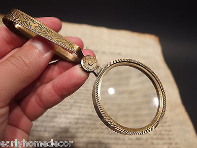 Antique Vintage Style, Brass Pocket Folding Optical Glass Magnifying L –  Early Home Decor