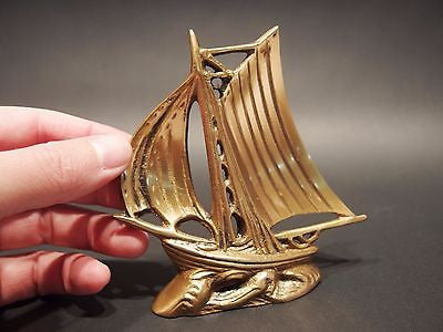 5" Vintage Antique Style Brass Nautical Sloop Ship Boat Paperweight Desk - Early Home Decor