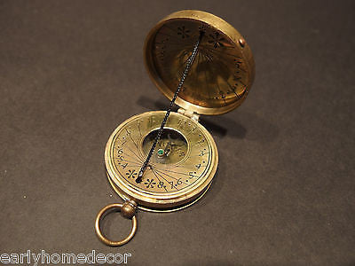 Antique Style Solid Brass Timekeeping  Sundial Pocket Compass Watch - Early Home Decor