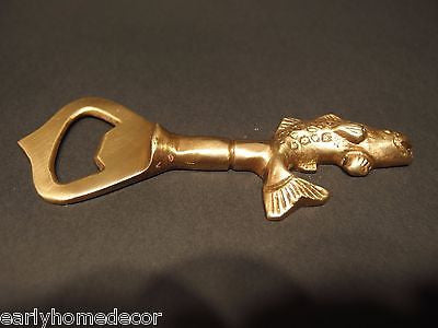 Vintage Antique Style Brass Fishing Fish Beer Soda Bottle Cap Opener - Early Home Decor