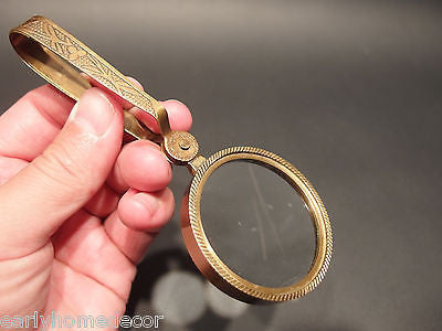 Antique Vintage Style, Brass Pocket Folding Optical Glass Magnifying L –  Early Home Decor
