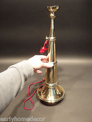 Antique Vintage Style Heavy Brass Fireman Presentation Horn w Tassel Trumpet - Early Home Decor