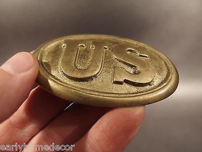 Antique Style Military Civil War Union Soldier US Belt Buckle Plate SOLID Brass - Early Home Decor