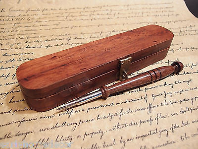 Vintage Antique Style Turned Wood Inkwell Ink Dip Quill Desk Writing Pen w Box - Early Home Decor