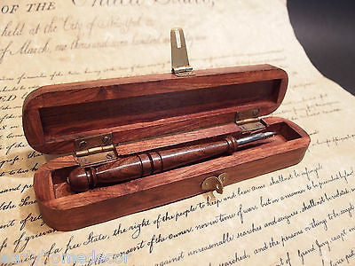 Vintage Antique Style Turned Wood Inkwell Ink Dip Quill Desk Writing Pen w Box - Early Home Decor
