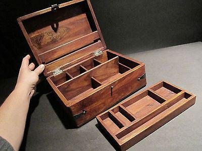 19th C Antique Vintage Style Document Travel Writing Wood Desk Box Scribe - Early Home Decor