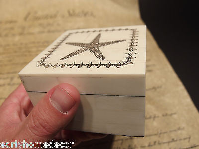 Nice Antique Style, Star Fish Scrimshaw Bone Wood Trinket Box - Early Home Decor