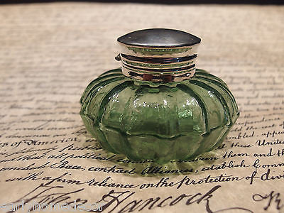 Vintage Antique Style Round Green Glass Thick Glass Inkwell Ink pot Bottle - Early Home Decor