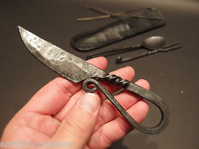 Antique Style Flint Striker Style Custom Forged Primitive Knife Utensil Set - Early Home Decor