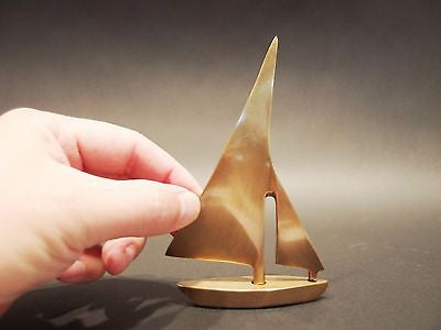 5" Vintage Antique Style Brass Nautical Sail Boat Paperweight - Early Home Decor