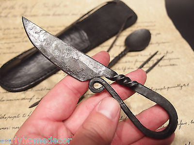 Antique Style Flint Striker Style Custom Forged Primitive Knife Utensil Set - Early Home Decor