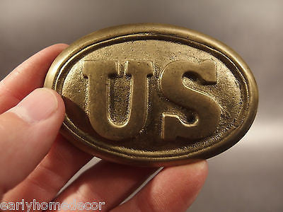 Antique Style Military Civil War Union Soldier US Belt Buckle Plate SOLID Brass - Early Home Decor