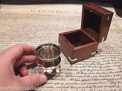 Vintage Antique Style Brass Chart Map Glass Magnifying Desk Lens Magnifier w Box - Early Home Decor