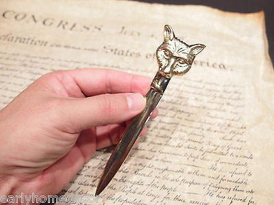 Vintage Antique Style Brass Fox letter opener Hunting Desk Collectible - Early Home Decor