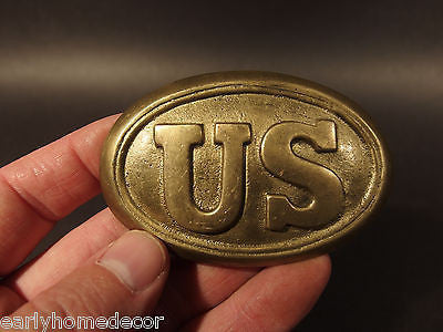 Antique Style Military Civil War Union Soldier US Belt Buckle Plate SOLID Brass - Early Home Decor