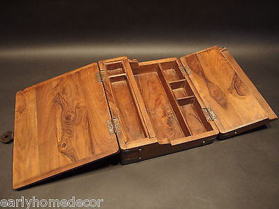 Antique Vintage Style Folding Document Writing Slope Lap Desk Campaign Box - Early Home Decor