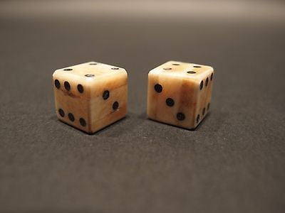 2 Antique Style Genuine Bone Gambling Handmade Dice Inlaid Pips Casino Game - Early Home Decor