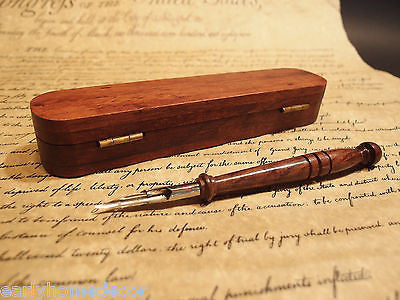 Vintage Antique Style Turned Wood Inkwell Ink Dip Quill Desk Writing Pen w Box - Early Home Decor