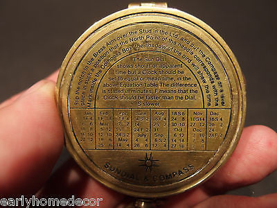 Antique Style Solid Brass Timekeeping  Sundial Pocket Compass Watch - Early Home Decor