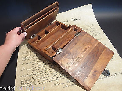 Antique Vintage Style Folding Document Writing Slope Lap Desk Campaign Box - Early Home Decor