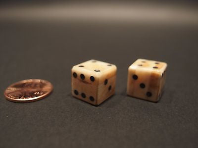 2 Antique Style Genuine Bone Gambling Handmade Dice Inlaid Pips Casino Game - Early Home Decor